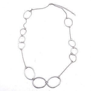 Vintage VCLM Circle Hoop Ring Link Chain Necklace Silver Tone 40 Inch